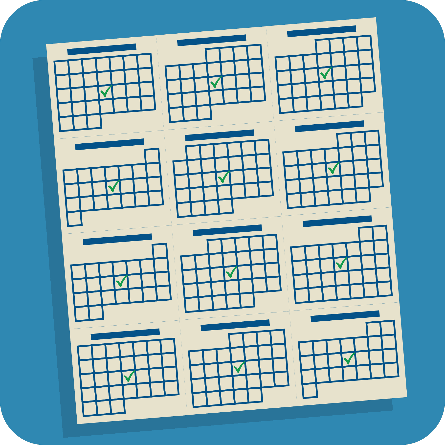 Full calendar showing green checks on each month.