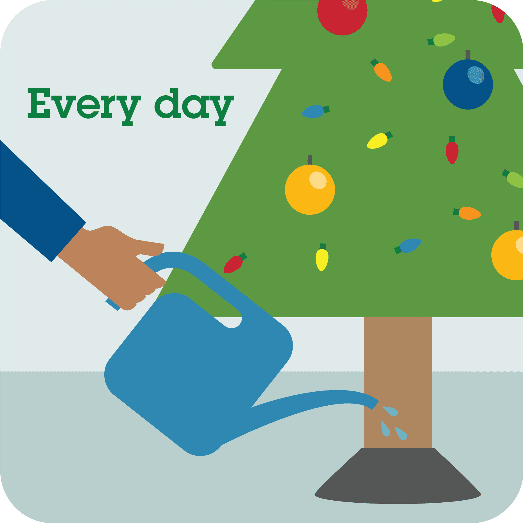 Man watering Christmas tree with every day prompt.