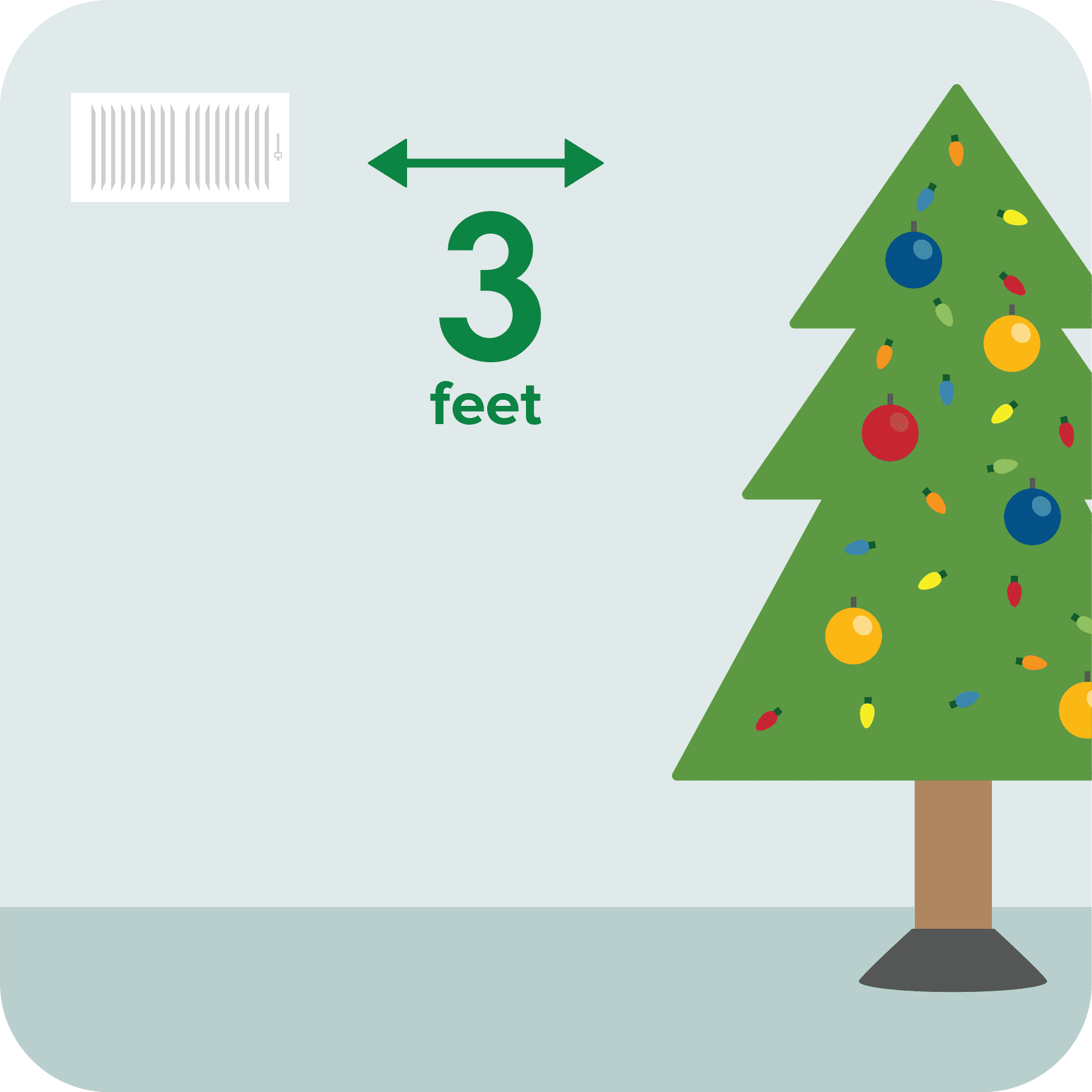 Christmas tree at least 3 feet from heat vent.