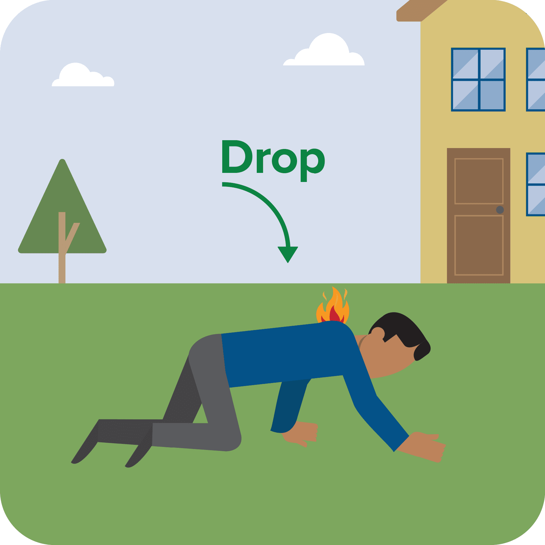 Stop, drop and roll fire safety pictographs