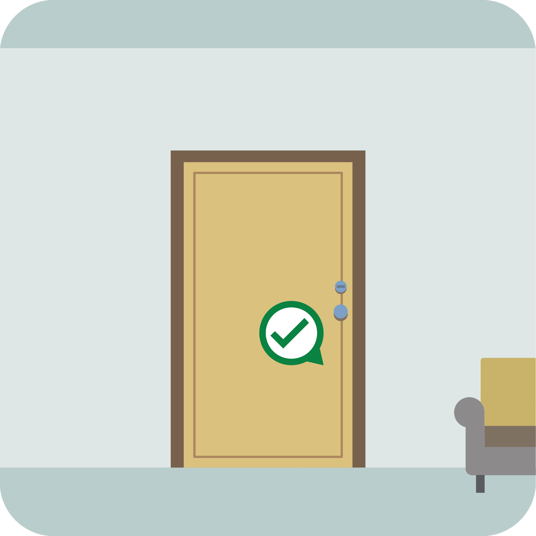 A closed door with nothing in front of it.