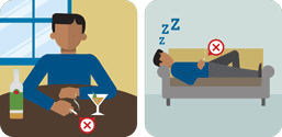 This pictograph shows a man smoking, drinking and sleeping with a lit cigarette.