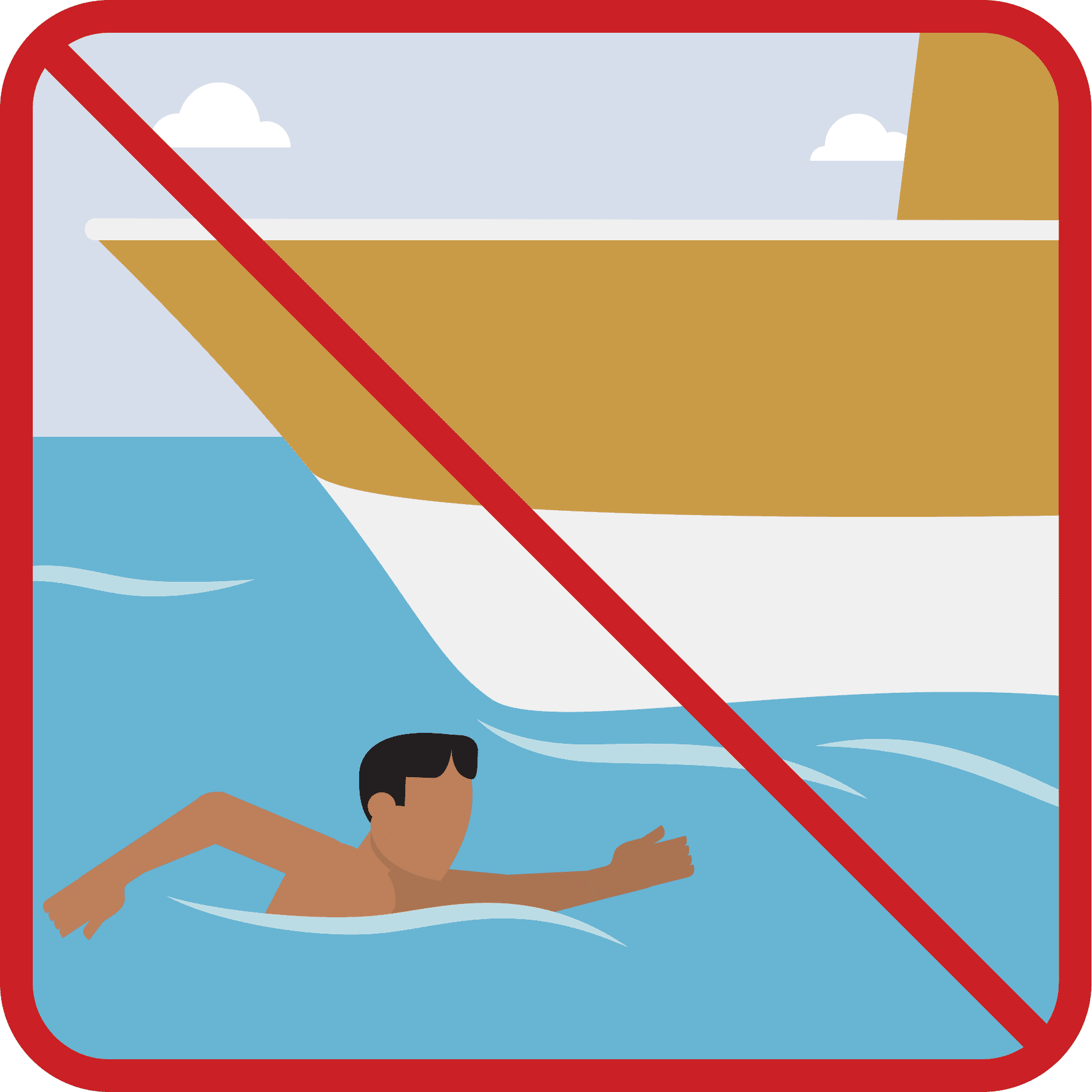 A man swimming near a boat prow.