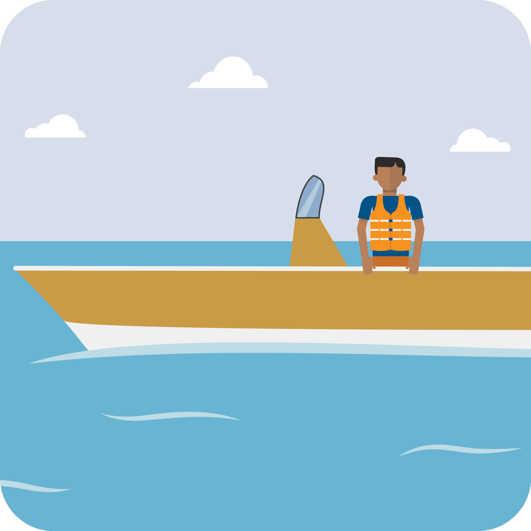Man on a boat wearing a life jacket.