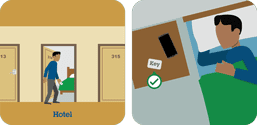 This pictograph shows you to keep your hotel room key next to you while sleeping.