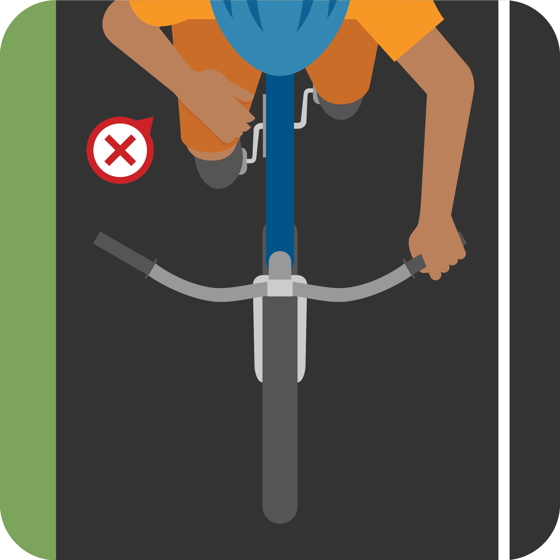 One hand on handlebars.