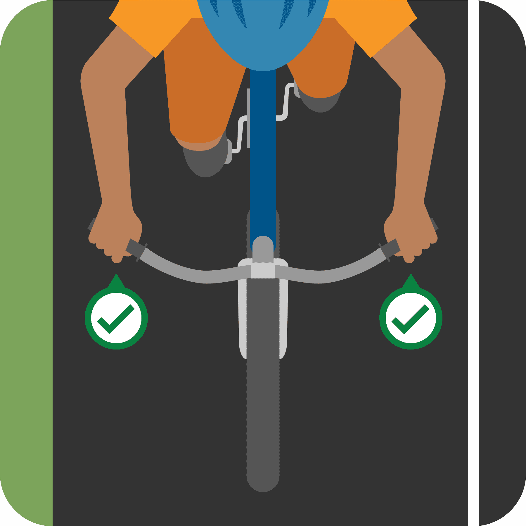 Both hands on handlebars.