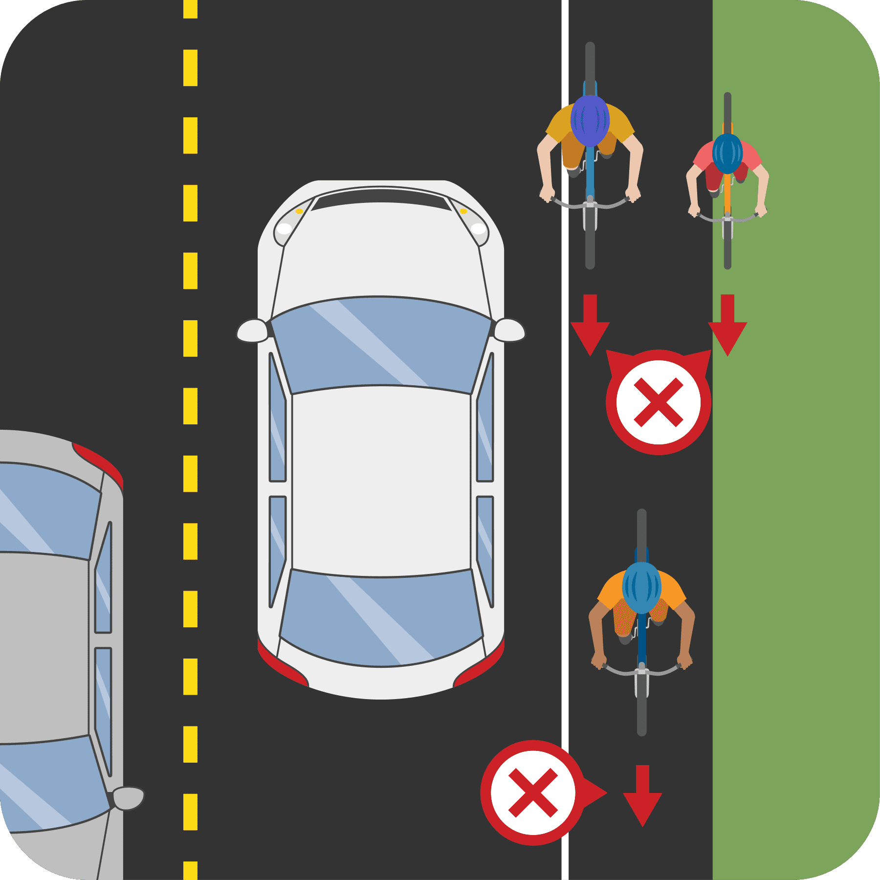 Cycling against traffic.