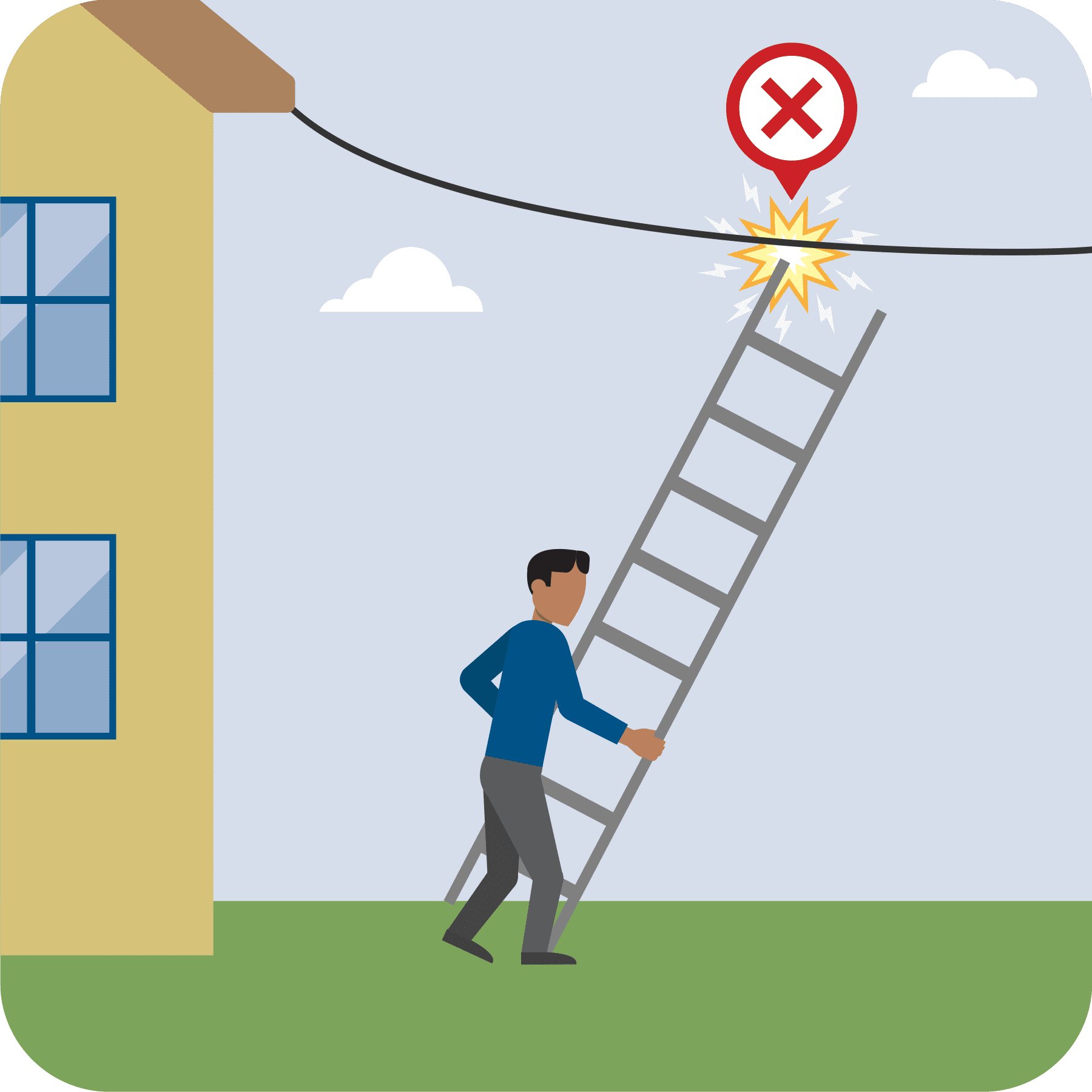 A man carrying a ladder hits a power line.