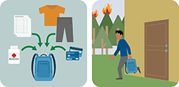 This pictograph shows you to have a prepacked kit to prepare for wildfire.