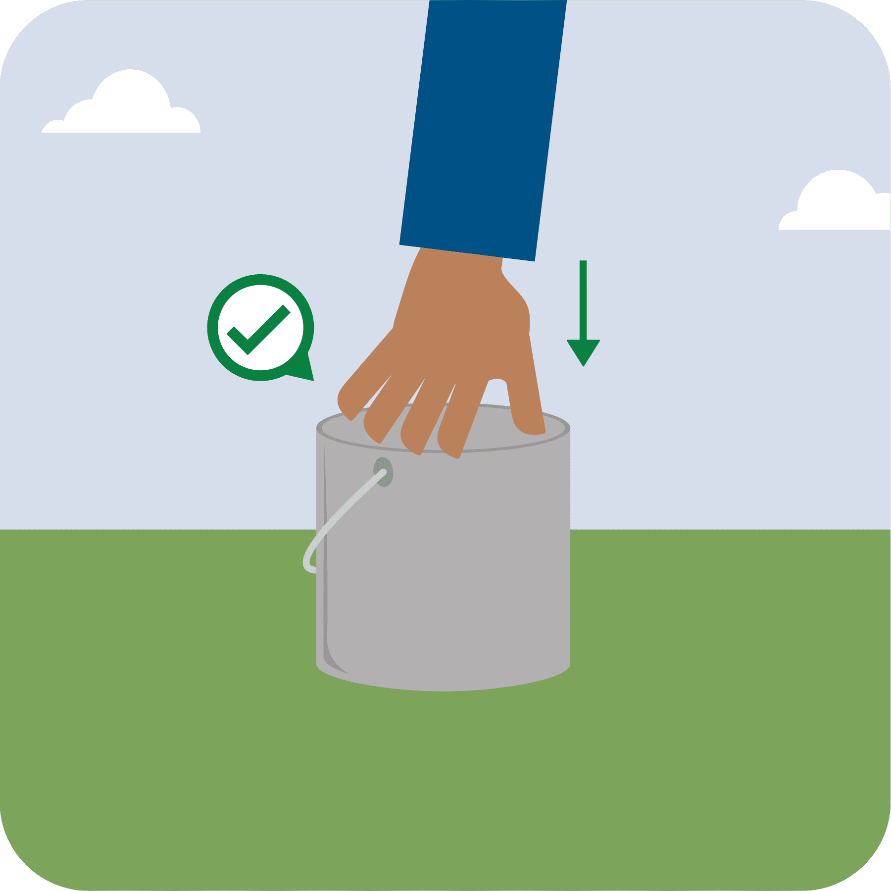 A person seals the metal container. A green checkmark is displayed.